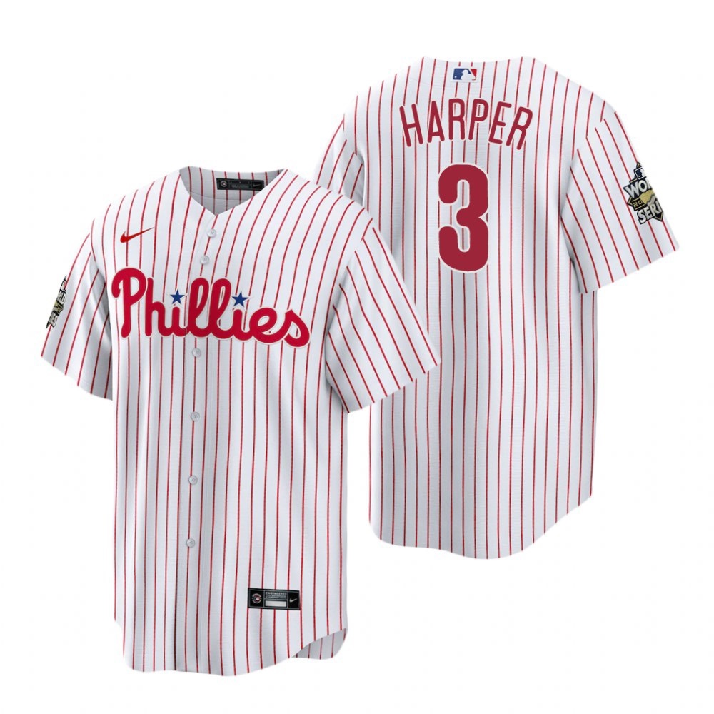 Red and White Away Phillies Bryce Harper Large Button Down Majestic Jersey